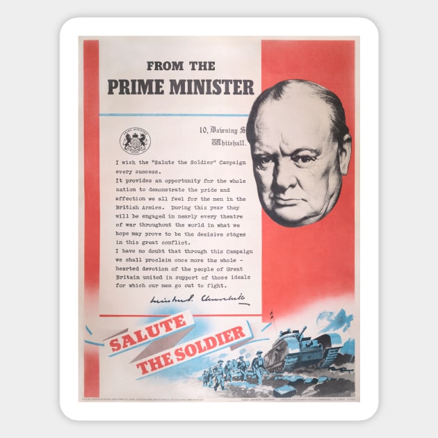 British wartime poster. Restored Print Of Winston Churchill Sticker by JonDelorme